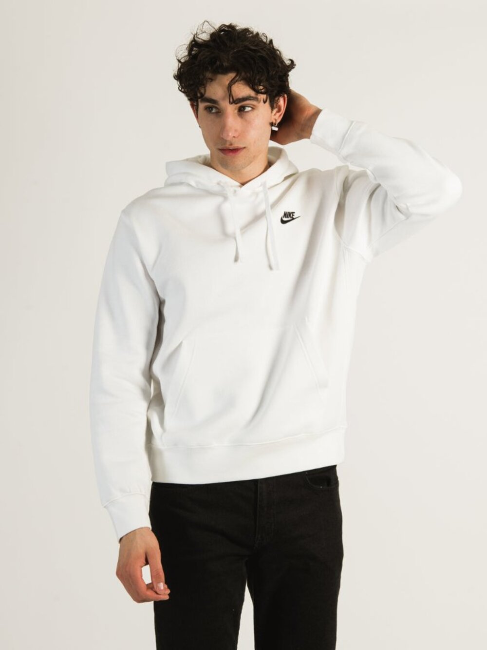 NIKE SPORTSWEAR CLUB PULL OVER HOODIE WHITE WITH BLACK LOGO
